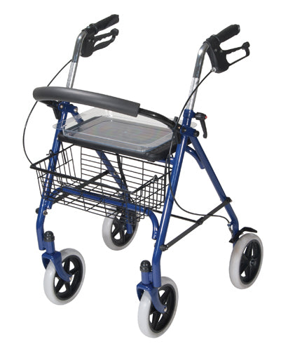 4 Wheel Steel Rollator w/7?  Casters & Basket- Loop-Blue